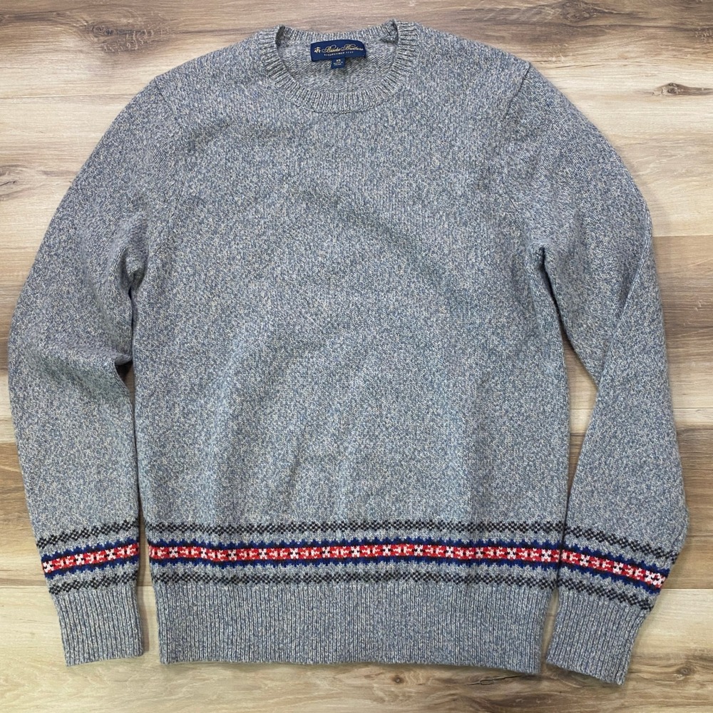 Brooks Brothers Crewneck Sweater XS Fair Isle Merino Wool Blend Blue Marled